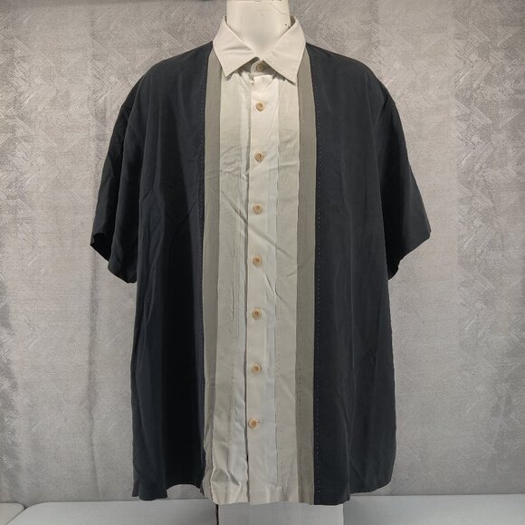 Nat Nast Shirt Mens 4XL Black Cream 100% Silk Short Sleeve Button Up New Tag - Picture 1 of 14